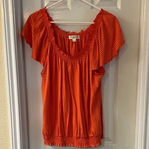 Bright Orange Striped Flutter-Sleeve Shirt
